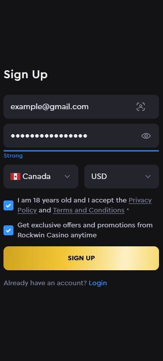 RockWin Registrierungsprozess auf dem Handy RockWin Registrierungsprozess auf dem Handy