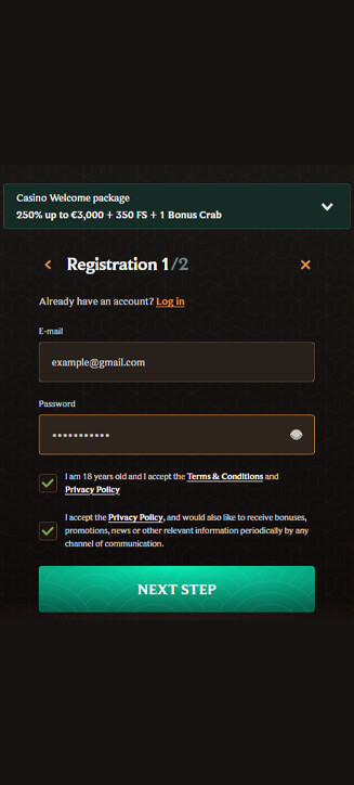 Processus d'inscription CrownPlay sur mobile Processus d'inscription CrownPlay sur mobile