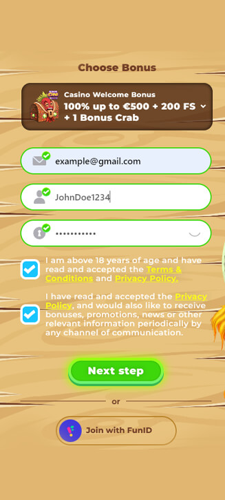 Processus d'inscription Wazamba sur mobile Processus d'inscription Wazamba sur mobile